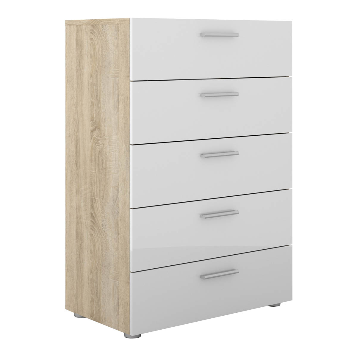 Pepe Chest of 5 Drawers Oak with White High Gloss